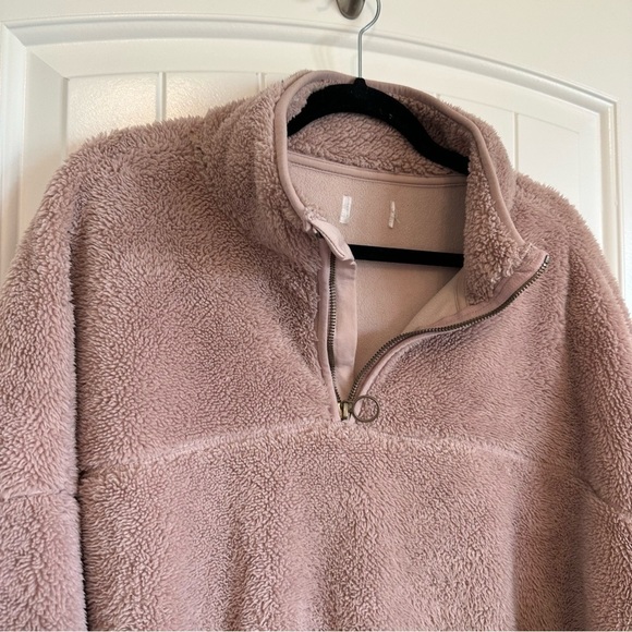 Dusty rose fuzzy pullover sweater super warm zip collar side pockets XL - Picture 2 of 10